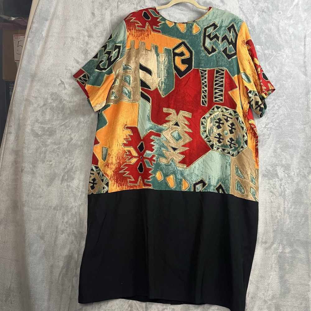 Vintage Dress Artsy Old Money IN CINQ 24w Color Block Print Relaxed Fit Made USA - Picture 6 of 14
